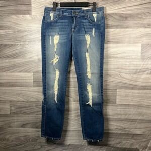 Siwy Denim Womens Cropped Jeans Blue Stretch Faded‎ Distressed Pockets 29